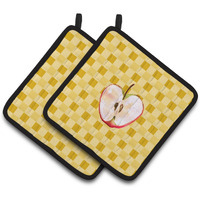 "Caroline's Treasures Half Apple on Basketweave Decorated pot holder, 7.5HX7.5W, Multicolor"