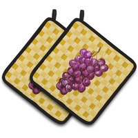 "Caroline's Treasures Grapes on Basketweave Decorated pot holder, 7.5HX7.5W, Multicolor"