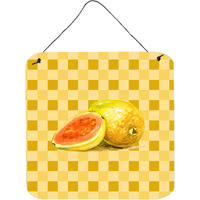 "Caroline's Treasures Guava Sliced and Whole on Basketweave Metal Print, 6H x 6W, Multicolor"