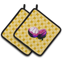 "Caroline's Treasures Mangosteen Sliced on Basketweave Decorated pot holder, 7.5HX7.5W, Multicolor"