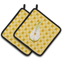 "Caroline's Treasures Sliced Pear on Basketweave Decorated pot holder, 7.5HX7.5W, Multicolor"