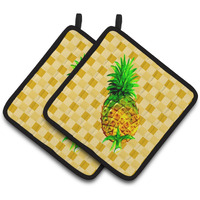 "Caroline's Treasures Whole Pineapple on Basketweave Decorated pot holder, 7.5HX7.5W, Multicolor"