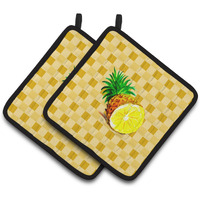 "Caroline's Treasures Top of Pineapple Cut on Basketweave Decorated pot holder, 7.5HX7.5W, Multicolor"