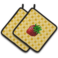 "Caroline's Treasures Strawberry on Basketweave Decorated pot holder, 7.5HX7.5W, Multicolor"