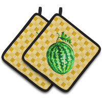 "Caroline's Treasures Whole Watermelon on Basketweave Decorated pot holder, 7.5HX7.5W, Multicolor"