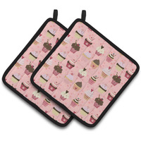 "Caroline's Treasures Cupcakes on Pink Decorated pot holder, 7.5HX7.5W, Multicolor"