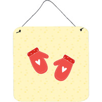 "Caroline's Treasures Oven Mitts on Yellow Metal Print, 6H x 6W, Multicolor"