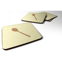 "Caroline's Treasures Wooden Spoon on Yellow Decorative coasters, 3.5, Multicolor"
