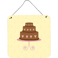 "Caroline's Treasures 3 Tier Heart Chocolate Cake on Yellow Metal Print, 6H x 6W, Multicolor"