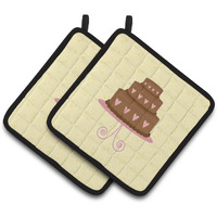 "Caroline's Treasures 3 Tier Heart Chocolate Cake on Yellow Decorated pot holder, 7.5HX7.5W, Multicolor"