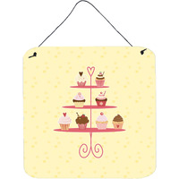 "Caroline's Treasures 3 Tier Cupcakes on Yellow Metal Print, 6H x 6W, Multicolor"