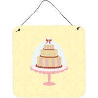 "Caroline's Treasures 3 Tier Cake on Yellow Metal Print, 6H x 6W, Multicolor"