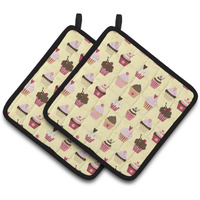 "Caroline's Treasures Cupcakes on Yellow Decorated pot holder, 7.5HX7.5W, Multicolor"