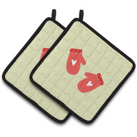 "Caroline's Treasures Oven Mitts on Green Decorated pot holder, 7.5HX7.5W, Multicolor"