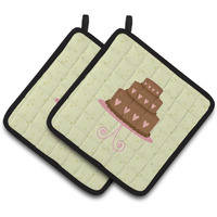 "Caroline's Treasures Heart Chocolate Cake on Green Decorated pot holder, 7.5HX7.5W, Multicolor"