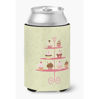 "Caroline's Treasures Cupcakes 3 Tier Stand on Green Decorative Can Hugger, Multicolor"