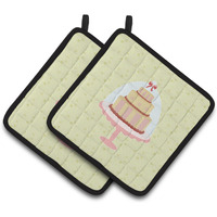 "Caroline's Treasures Cake on Green Decorated pot holder, 7.5HX7.5W, Multicolor"