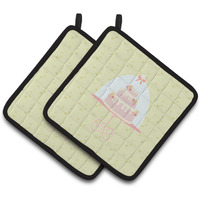 "Caroline's Treasures Cake on Green Decorated pot holder, 7.5HX7.5W, Multicolor"