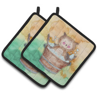 "Caroline's Treasures Owl Bathing Watercolor Decorated pot holder, 7.5""H x 7.5""W, Multicolor"