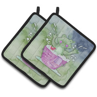 "Caroline's Treasures Frog Bathing Watercolor Decorated pot holder, 7.5""H x 7.5""W, Multicolor"
