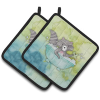 "Caroline's Treasures Raccoon Bathing Watercolor Decorated pot holder, 7.5""H x 7.5""W, Multicolor"