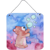 "Caroline's Treasures Bear and Bubbles Watercolor Metal Print, 6""H x 6""W, Multicolor"