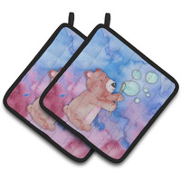 "Caroline's Treasures Bear and Bubbles Watercolor Decorated pot holder, 7.5""H x 7.5""W, Multicolor"