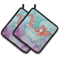 "Caroline's Treasures Rabbit and Squirrel Bathing Watercolor Decorated pot holder, 7.5""H x 7.5""W, Multicolor"