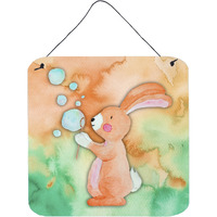 "Caroline's Treasures Rabbit and Bubbles Watercolor Metal Print, 6""H x 6""W, Multicolor"