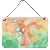 "Caroline's Treasures Rabbit and Bubbles Watercolor Metal Print, 8""H x 12""W, Multicolor"