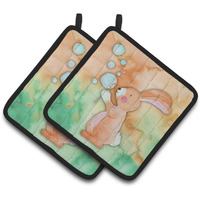 "Caroline's Treasures Rabbit and Bubbles Watercolor Decorated pot holder, 7.5""H x 7.5""W, Multicolor"