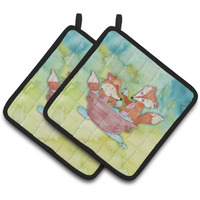 "Caroline's Treasures Foxes Bathing Watercolor Decorated pot holder, 7.5""H x 7.5""W, Multicolor"