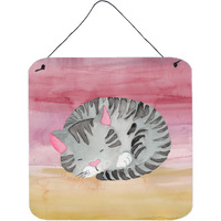 "Caroline's Treasures Sleeping Grey Cat Watercolor Metal Print, 6""H x 6""W, Multicolor"