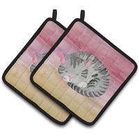 "Caroline's Treasures Sleeping Grey Cat Watercolor Decorated pot holder, 7.5""H x 7.5""W, Multicolor"