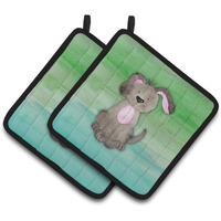 "Caroline's Treasures Dog Teal and Green Watercolor Decorated pot holder, 7.5""H x 7.5""W, Multicolor"
