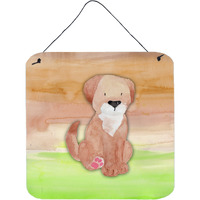 "Caroline's Treasures Dog Green and Brown Watercolor Metal Print, 6""H x 6""W, Multicolor"