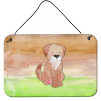 "Caroline's Treasures Dog Green and Brown Watercolor Metal Print, 8""H x 12""W, Multicolor"
