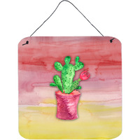 "Caroline's Treasures Flowering Cactus Watercolor Metal Print, 6""H x 6""W, Multicolor"