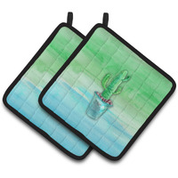"Caroline's Treasures Cactus Teal and Green Watercolor Decorated pot holder, 7.5""H x 7.5""W, Multicolor"
