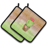 "Caroline's Treasures Cactus Green and Brown Watercolor Decorated pot holder, 7.5""H x 7.5""W, Multicolor"