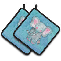"Caroline's Treasures Blue Elepant Watercolor Decorated pot holder, 7.5""H x 7.5""W, Multicolor"