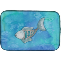 "Caroline's Treasures Blue Fish Watercolor Dish Drying Mat, 14 x 21, Multicolor"