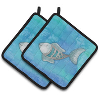 "Caroline's Treasures Blue Fish Watercolor Decorated pot holder, 7.5""H x 7.5""W, Multicolor"