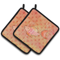 "Caroline's Treasures Orange Fish Watercolor Decorated pot holder, 7.5""H x 7.5""W, Multicolor"