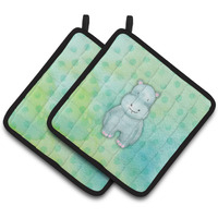 "Caroline's Treasures Polkadot Hippopotamus Watercolor Decorated pot holder, 7.5""H x 7.5""W, Multicolor"