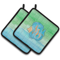 "Caroline's Treasures Blue Fish Watercolor Decorated pot holder, 7.5"" x 7.5"", Multicolor"