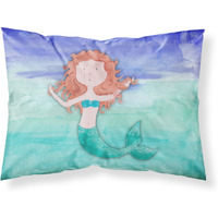 "Caroline's Treasures Ginger Mermaid Watercolor Printed, Polyester, 250 Thread count, Envelope closure Pillowcase, Standard, Multicolor"