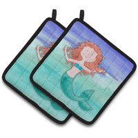"Caroline's Treasures Ginger Mermaid Watercolor Decorated pot holder, 7.5"" x 7.5"", Multicolor"