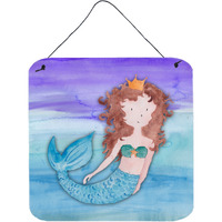 "Caroline's Treasures Brunette Mermaid Watercolor Metal Print, 6"" x 6"", Multicolor"