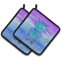 "Caroline's Treasures Blue Owl Watercolor Decorated pot holder, 7.5"" x 7.5"", Multicolor"